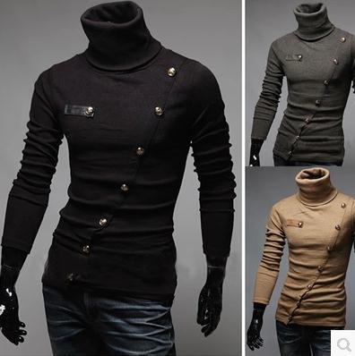 

Wholesale-2015 new winter XieJin buttons more han edition cultivate one's morality men high collar shirt, Black
