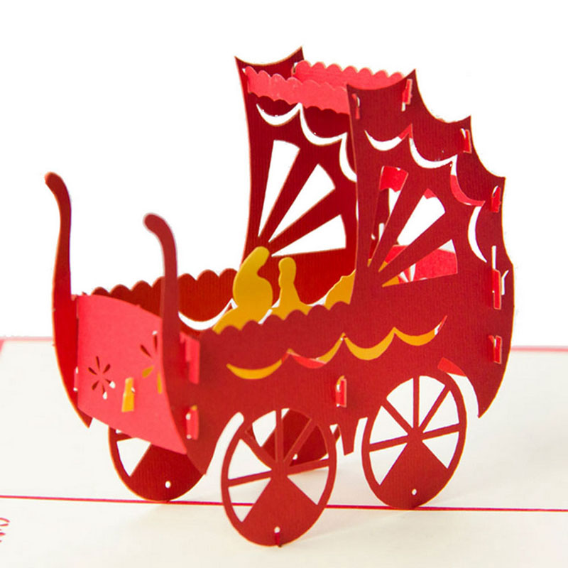

Wholesale- 3D Up Greeting Card Baby Carriage/ Love with Sakura Happy Birthday Children's Day Thank You good quality
