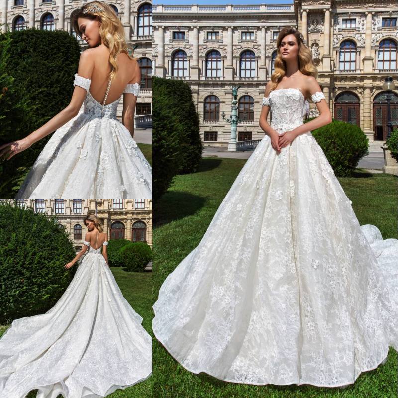 

Elegant Backless Lace Wedding Dresses A Line Sheer Strapless Neck Bridal Gowns Chapel 3D Appliqued Vestido De Novia Plus Size Wedding Dress, Same as image