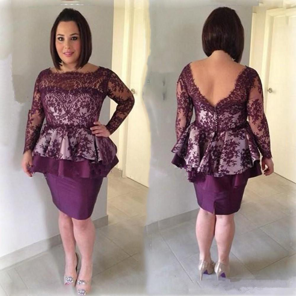Robe de mère de la mariée courte à manches longues en dentelle Satin longueur au genou Occasion formelle Robes Robe de soirée de mariage Taille p