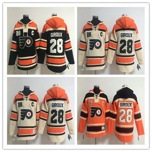 2016, vente au détail usine prix pas cher Old Time Hockey Jersey des hommes Flyers de Philadelphie # 28 Claude Giroux polaire à capuche chandails