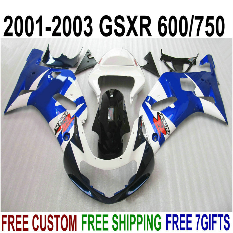 

New aftermarket parts for SUZUKI GSX-R600 GSX-R750 2001-2003 K1 ABS fairing kit GSXR 600 750 blue white black fairings set 01-03 RA71, Same as the picture shows