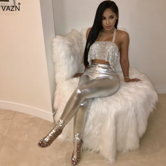 

VAZN Top Quality New 2018 Leather Pants Full Length Sexy Pants High Waist Bodycon Pants K9109 q1118, Purple