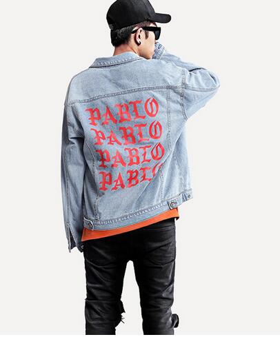

Autumn Red Print PABLO light blue denim jacket Men/Women motorcycle stylish Outerwear cowboy clothing bomber Loose coat, White1