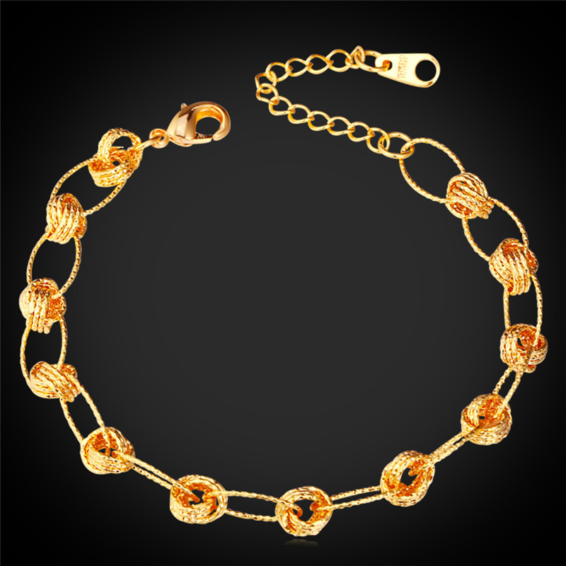New 18K Real Gold/Platinum Plated Fancy Ball Chain Bracelet Adjustable Fashion Charm Bracelet for Women-image-263204633