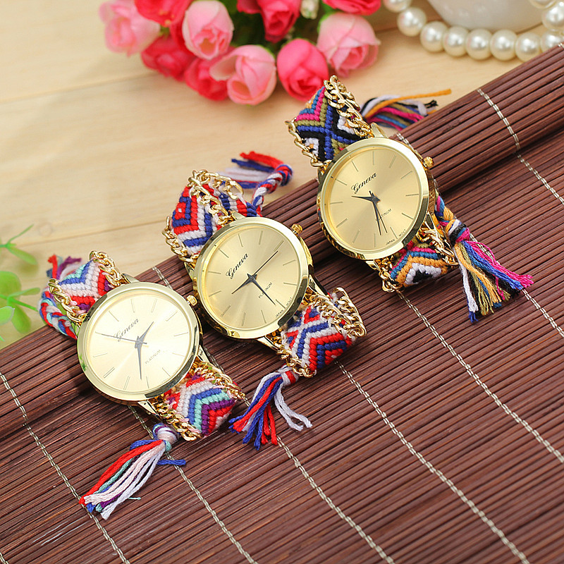

High Quality Hot Retro Geneva Watches Women Watches Fashion Wrist Watch Weave Quartz Watches Mix Colors Drop Free Shipping, Mix all the colors