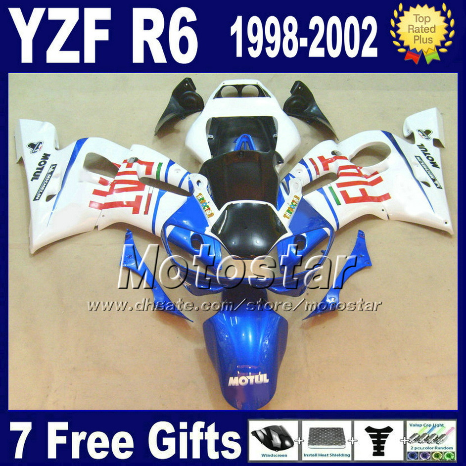 

abs full fairing kit for yamaha yzf600 yzf r6 1998 1999 2000 2001 2002 yzfr6 9802 white blue black motorcycle fairings vb12, Multi-color