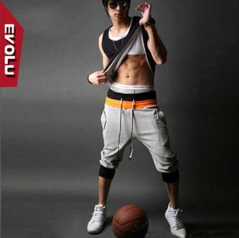 

New 2016 brand outdoor sport men's summer joggers basketball sports slacks leg cotton elastic harem pants men 3/4 capric pants, White