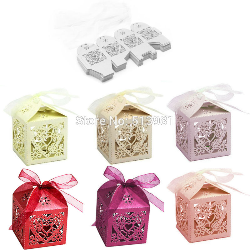 

Whole- New 200Pcs/Set Love Heart Wedding Party Favour Table Sweets Candy Boxes With Ribbon 7 Colors9373720