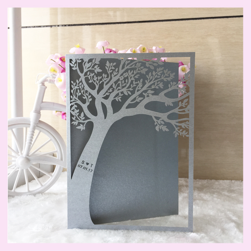 

Wholesale- 100PC/set Tree Design Laser Cut Wedding Invitations Party Birthday Business Souvenirs Centerpieces Wedding Favor Decoration Card
