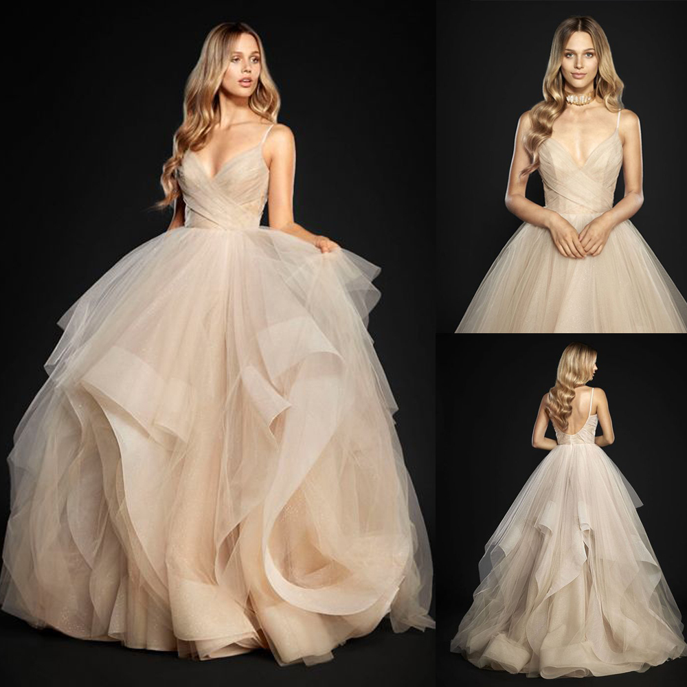 

Spring Collection flutters of sheer fabric ruffled Tulle Spaghetti Straps Ball Gowns Wedding Dress crisscross draped sweetheart bodice, White