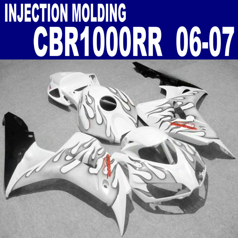 

Free shipping fairing kit for HONDA Injection molding CBR1000RR 06 07 CBR1000 RR 2006 2007 black flames in white plastic fairings set VV76, Same as picture