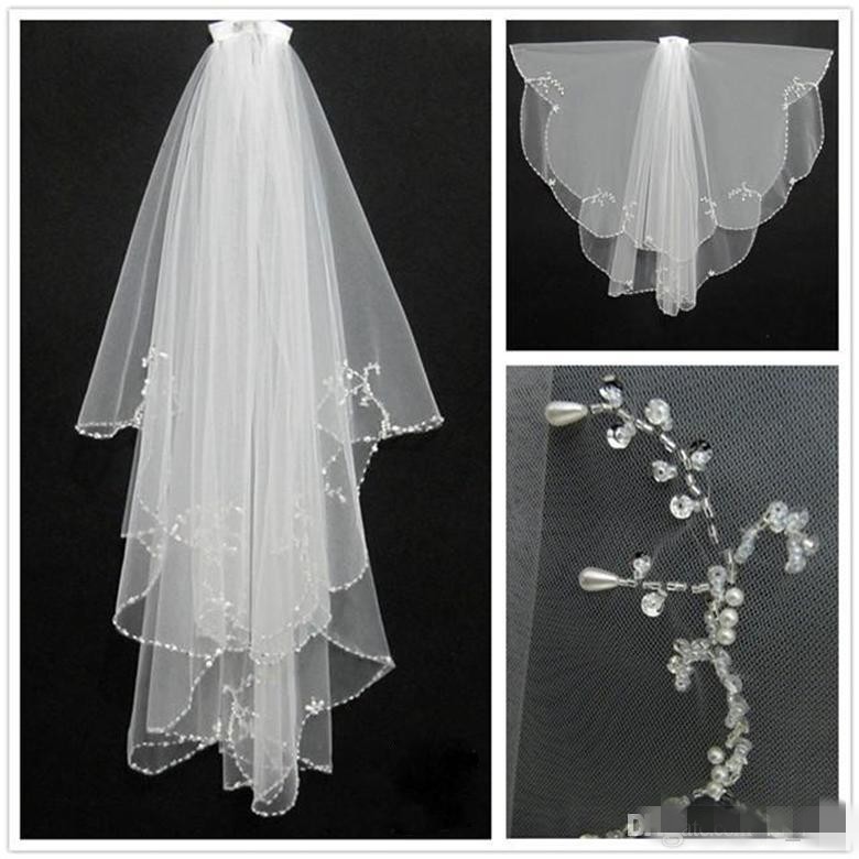 

New Fashion White Ivory 2019 Short Two Layers With Comb Bridal Veils Wedding Accessories Free Shipping Beaded Edge Crystal Fashion, Black