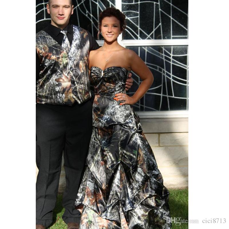 

Mossy Oak Camo Prom Dresses With Sweep Train Pick-up Dress Lace-up Back Plus Size Formal Gown Country Engagement Gown Custom Made, White 2
