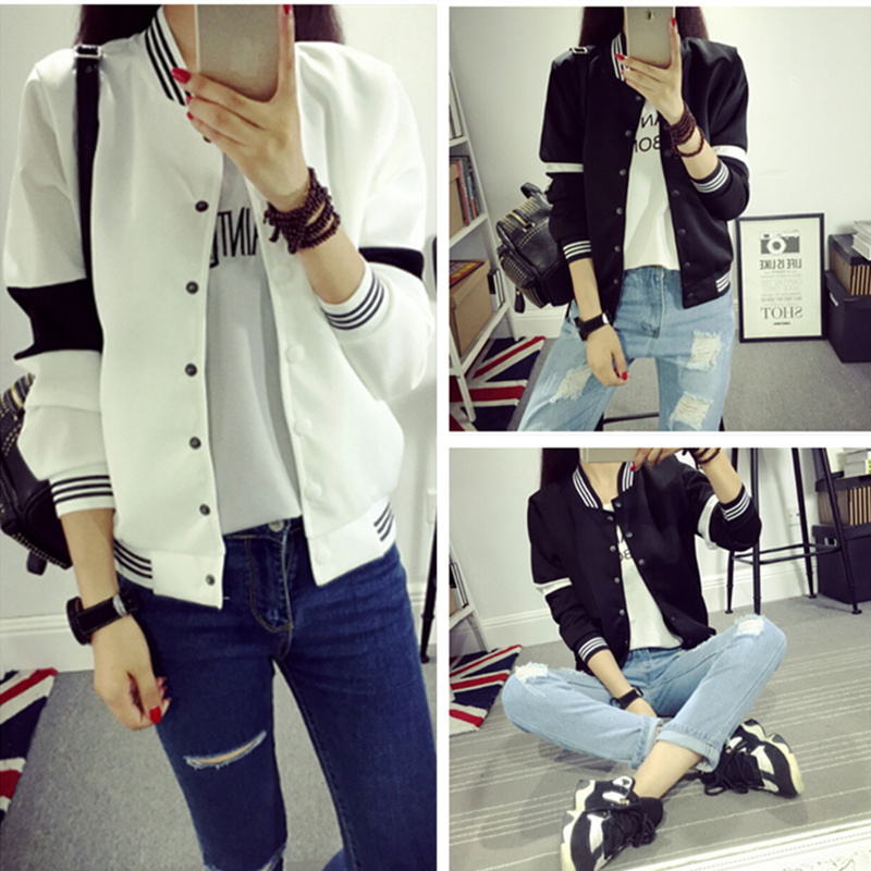 

Wholesale-Baseball jacket casacos femininos college jackets Harajuku style women jacket 2015 new autumn winter coat Jackets free shipping, Black