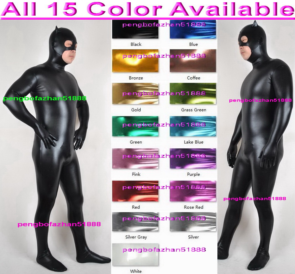 

Unisex Cat Tights Costumes Outfit 15 Color Shiny Lycra Metallic Catwoman Catsuit Costume Sexy Women Men Bodysuit Halloween Party Fancy Dress Cosplay Suit P095, Black