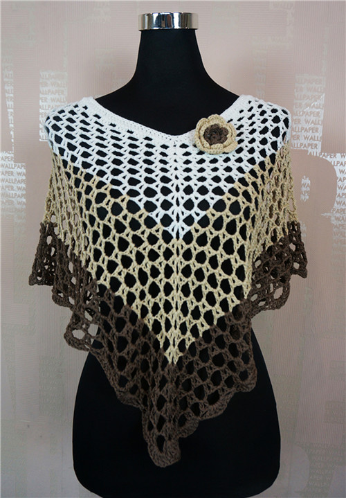 

New summer fashion hot sale multi-color stripe crochet handmade tops/poncho