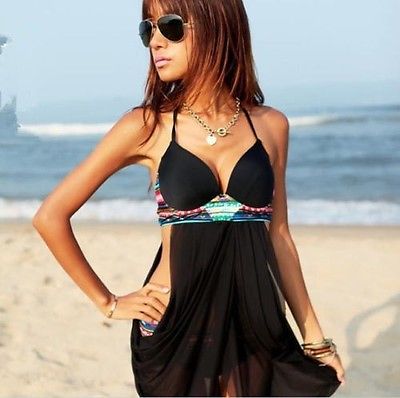 Gros- GLANE Brief 2017 Nouveau Sexys Femmes Sexy Maillots de bain push-up Soutien-gorge rembourré Ensemble bikini noir Maillot de bain Robe de pl