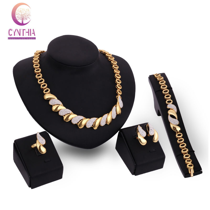 New Bridal Jewelry Sets Nigerian Wedding African Beads Jewelry Set Crystal 18k Gold Plated Jewelry Wedding Accessories Party