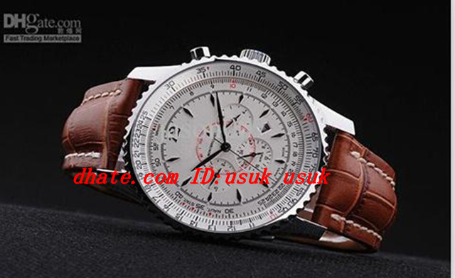 

Luxury Watches Silver Quartz movement Navitimer Dive Watches Mens Brown Leather Band White Dial Watches