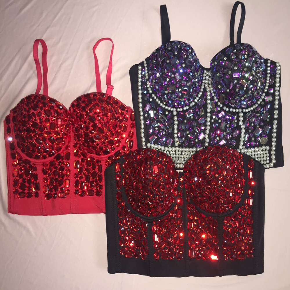 

Bras Corsets Party Stage Ballroom Club DJ DS Dancing Costume Crystal Rhinestone Bead Diamond Pearl Push Up Crop Top Camis Plus Size Fashion Runway Luxury Clothing, Color as photo 2