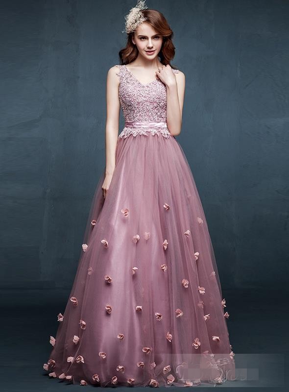 

2016 Hot Sale Fashion New Arrival Charming Free Shipping A-Line V-Neck Appliques Flowers Floor-Length Tulle Evening Dresses 1011, Same as picture