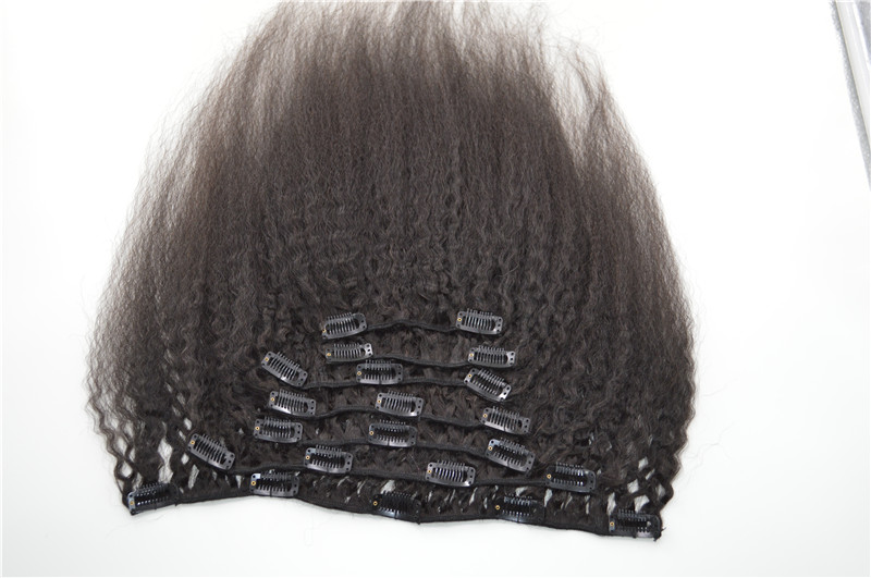 

Clip in human natural top hair extensions 7pcs Brazilian kinky straight clip on hair 120g G-EASY Hair natural black