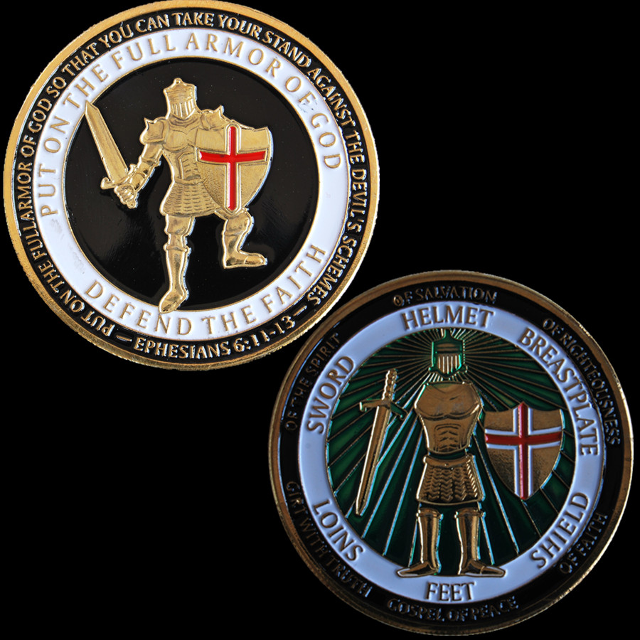 

Armor of God Challenge Coin Ephesians Bible Verse Knight Sword Defend the Faith