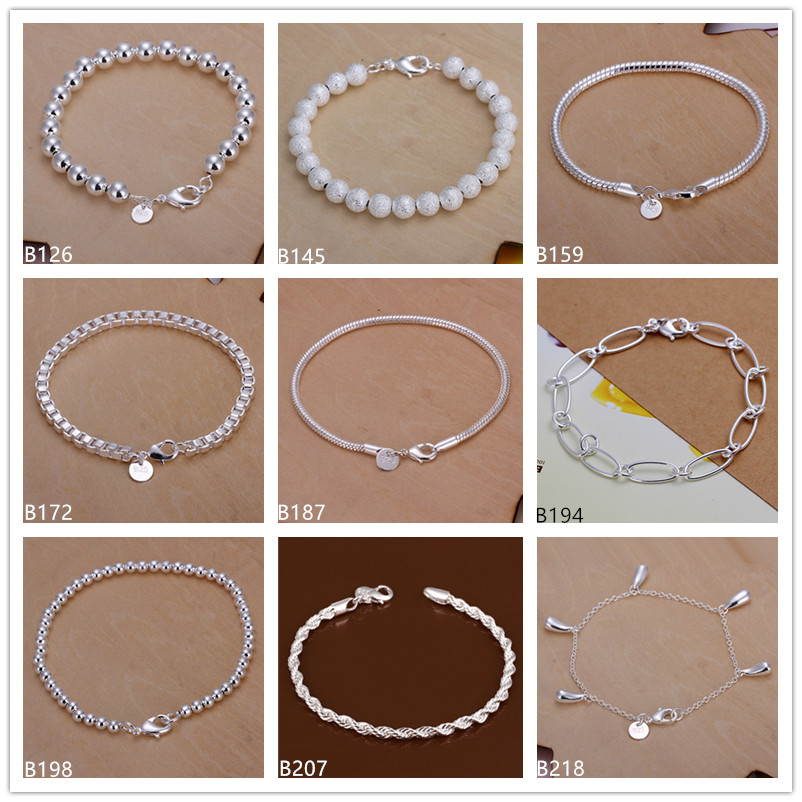 

Mixed style 8 pieces a lot new arrival fashion women's sterling silver plate Bracelet Matte beads Twisted droplets 925 silver Bracelet EMB31
