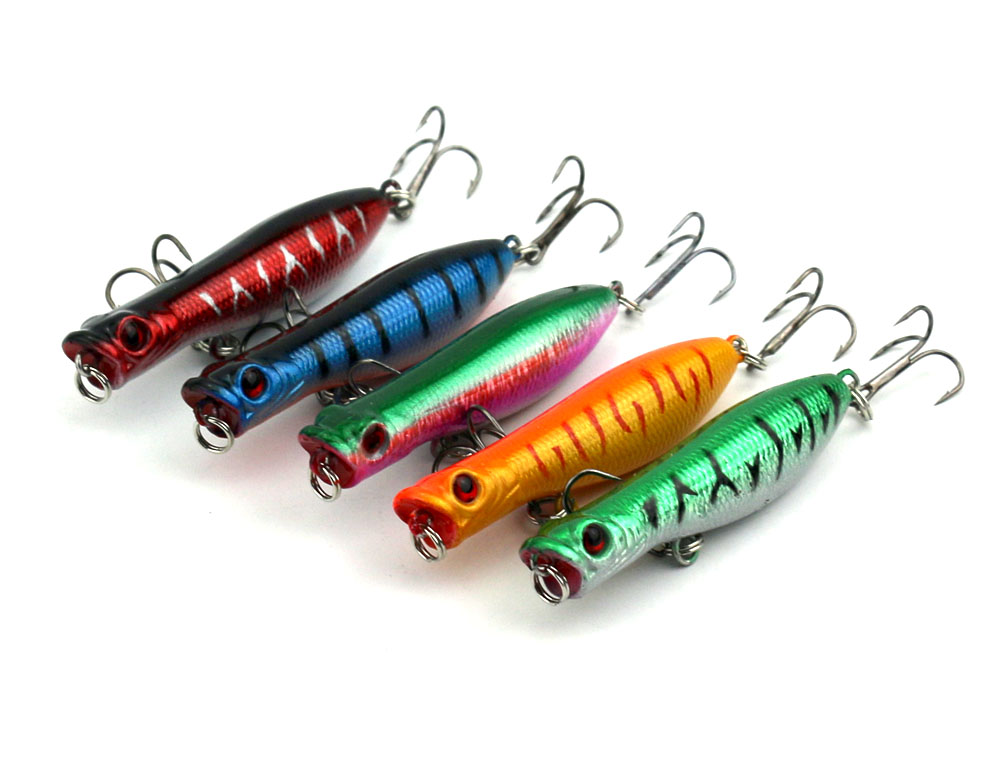 

HENGJIA Popper Fishing Lure Bait 10pcs 60mm New Fishing Hard Lure Baits Hook 6CM 5G 8# hooks (PO009) top water