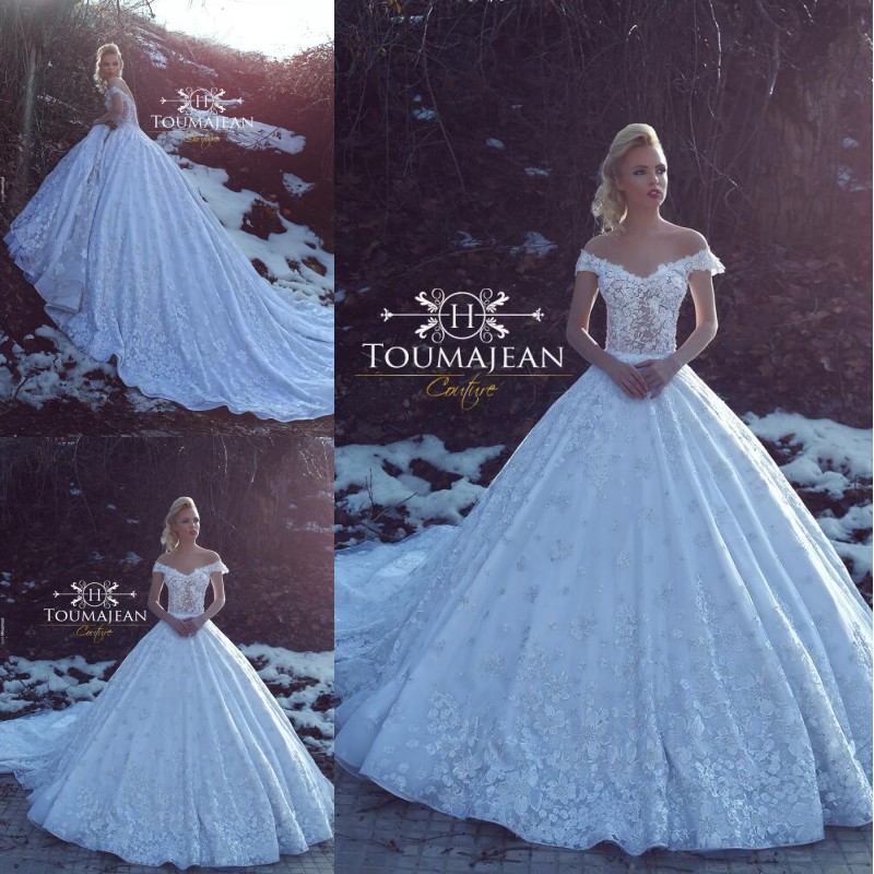 

2018 Gorgeous Ball Gown Wedding Dresses Bridal Dress Off the Shoulder Full Lace Appliqued Vestidos De Noiva Wedding Gowns Robe De Mariage, Red