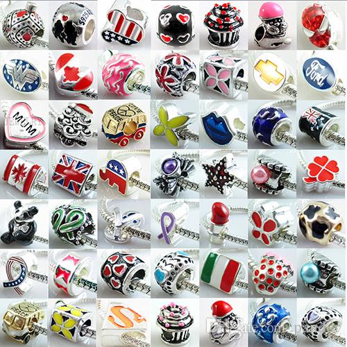 

Mix Colors Matel Drop Oil Big Hole Loose Beads silver plated charm For DIY pandora Jewelry Bracelet For European Bracelets free shipping, Black
