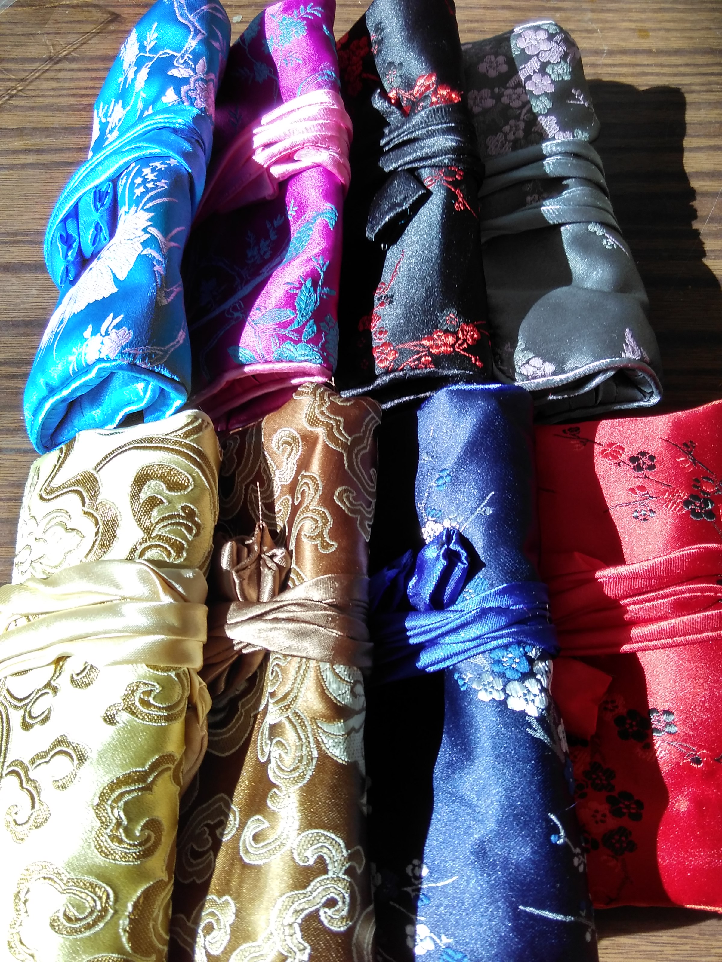 

Portable Folding Jewelry Travel Storage Bag Roll Up Bag 3 Zipper Silk Brocade Pouch Drawstring Ladies Big Makeup Cosmetic Bag 10pcs/lot