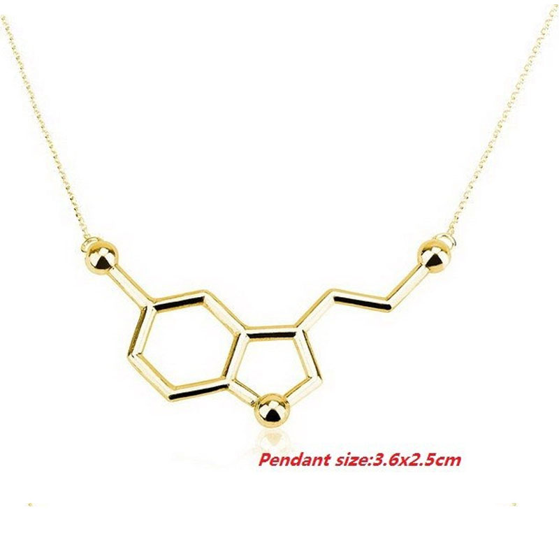 

New Copper Chemistry Structure Molecule Pendant Necklace Gold Silver Plated Long Link Chain Anime Women Love Necklaces
