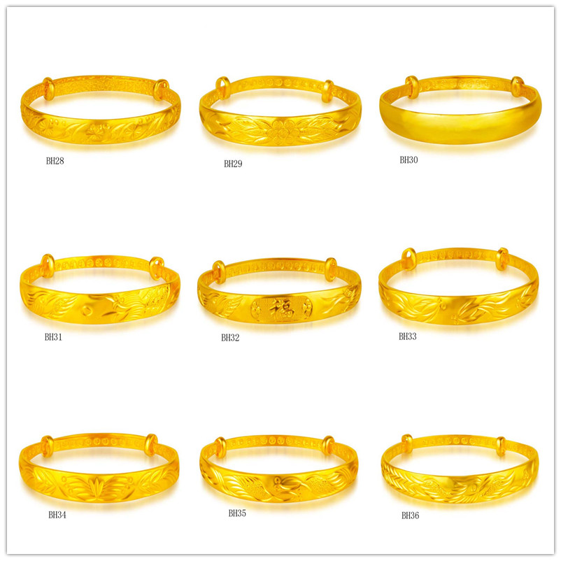 

Five flower Rich flowers mirror surface yellow gold plated bangle 8 pieces mixed style GTKBH4,Brand new high grade women's 24k gold bracelet