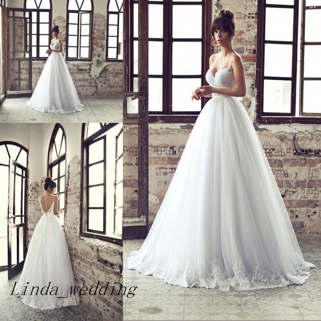 

Free Shipping Julie Vino Wedding Dresses New Design Sweetheart Spaghetti Starp Lace Backless Bridal Gown Women Dress, White