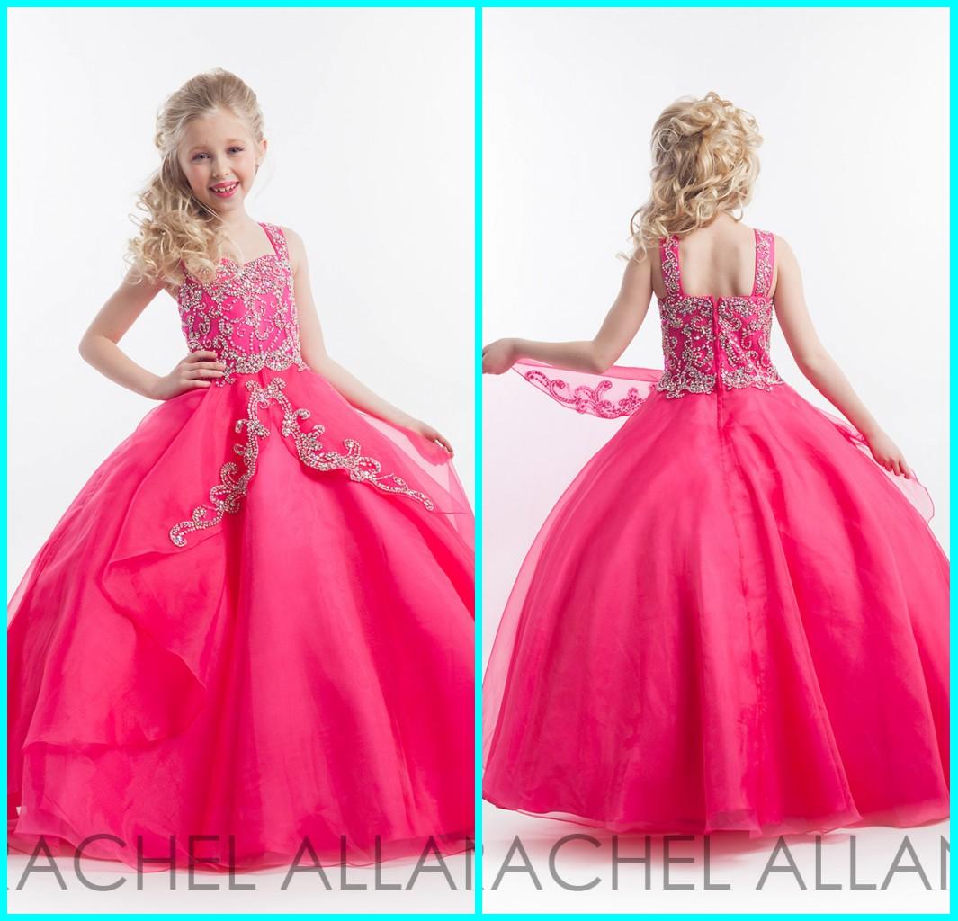 2021 Petites filles Pageant robe organza robe de bal avec couverture perlée