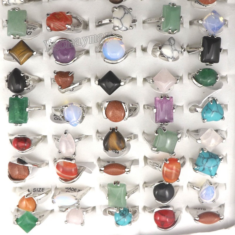 

Mix Lot Natural Stone Rings Women's Ring Fashion Jewelry Bague 50pcs Free Shipping