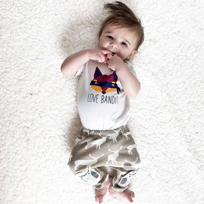 

2016 Autumn Spring 0-2years INS Baby clothes Cute Fox T Shirts + Deer PrintingTrousers 2pcs sets Fashion design European style High quality, As photo