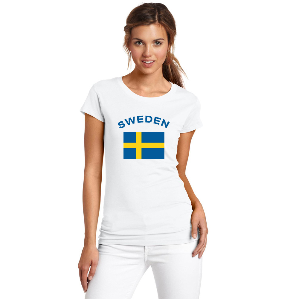 

European Cup Fashion Gym Football Sports SWEDEN Football Fans Cheer National Flag Women T-Shirts Ibrahimovic Fans T shirts Women, Sweden yellow