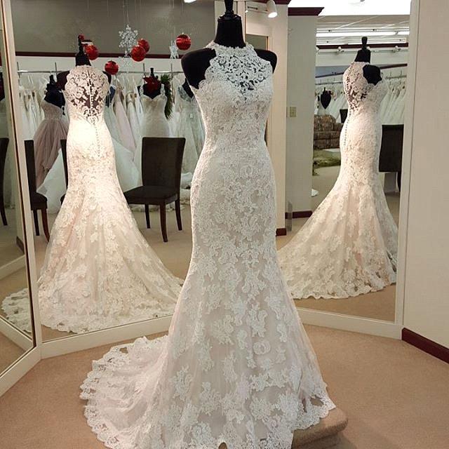 illusion lace halter sheath wedding dress