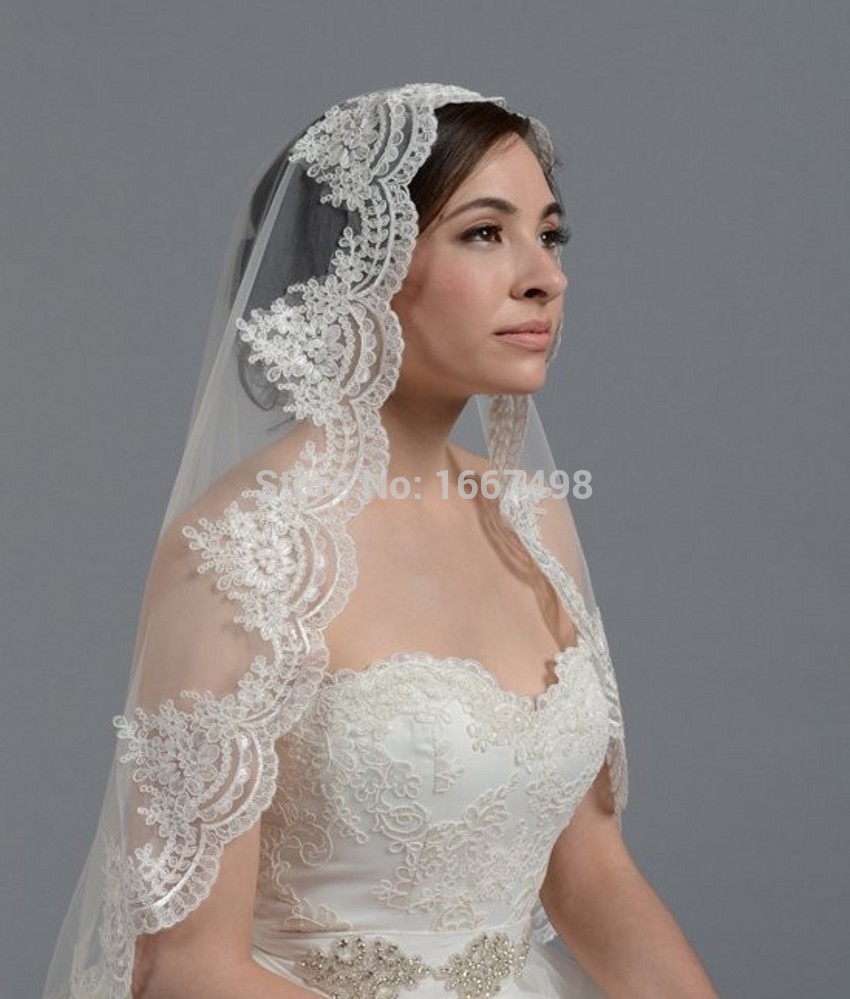 

White Ivory Lace Short Wedding Veils One Layer Bridal Veils Wedding Accessories High Quality New Arrival