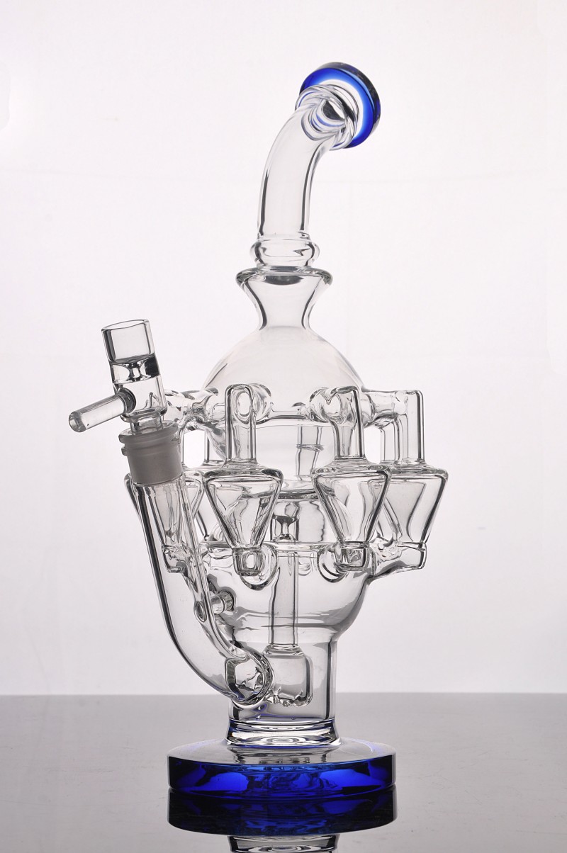 

Beautiful Big Glass Bong Recycler Oil Rigs Percolator Blue Beaker Bong Cyclone Helix Water Pipe Heady Glass Dab Rigs Free Shipping