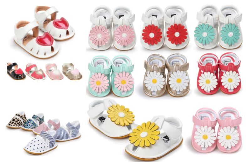 

Hot sale rubber sole sunflower baby girl sandals Summer baby girl first walkers Prewalkers shoes Newborn shoes, Black