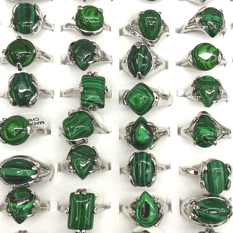 

Wholesale 50pcs Malachite Rings Mixed Size For Women Natural Stone Rings For Promotion