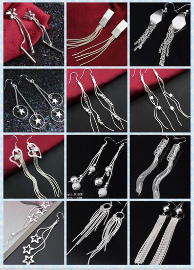 

Hot Selling High Quality plating 925 Silver Earrings For Women Fashion Jewelry Charm Tassels Earrings Mixed order 20 style 10pairs/lot