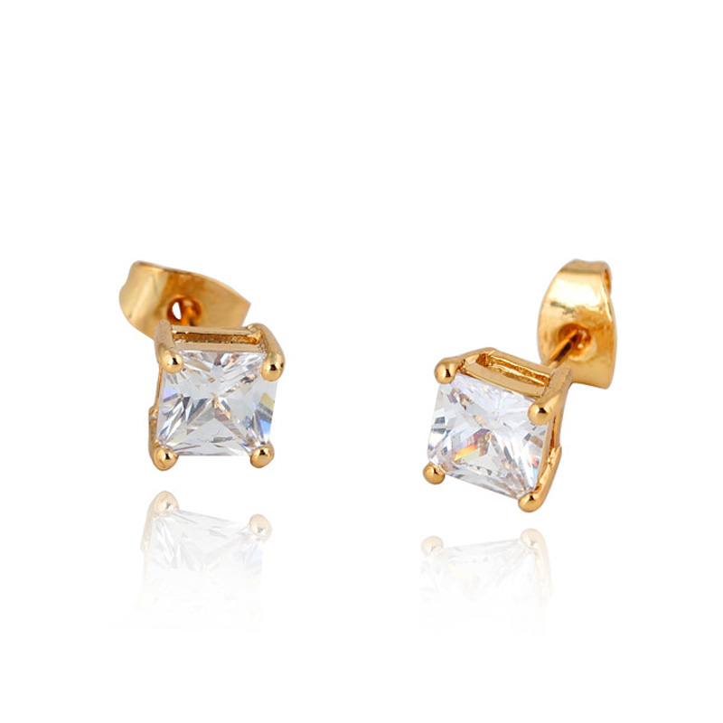 

New Cut 100% Natural Brilliant Square CZ Diamond Stud Earrings For Women Fashion Jewelry Rose Gold Plate/Silver Plated SWA Elements