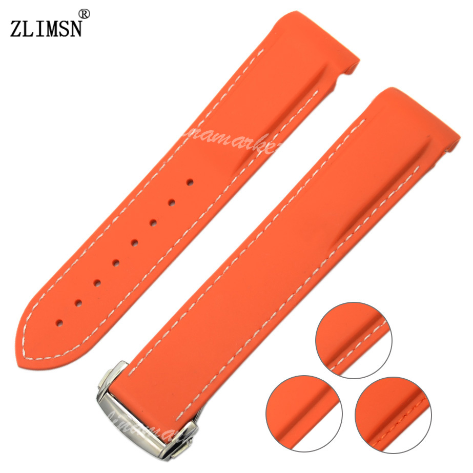 

Orange Diver Rubber Band 22mm Watch Band Strap With Deployment Clasp