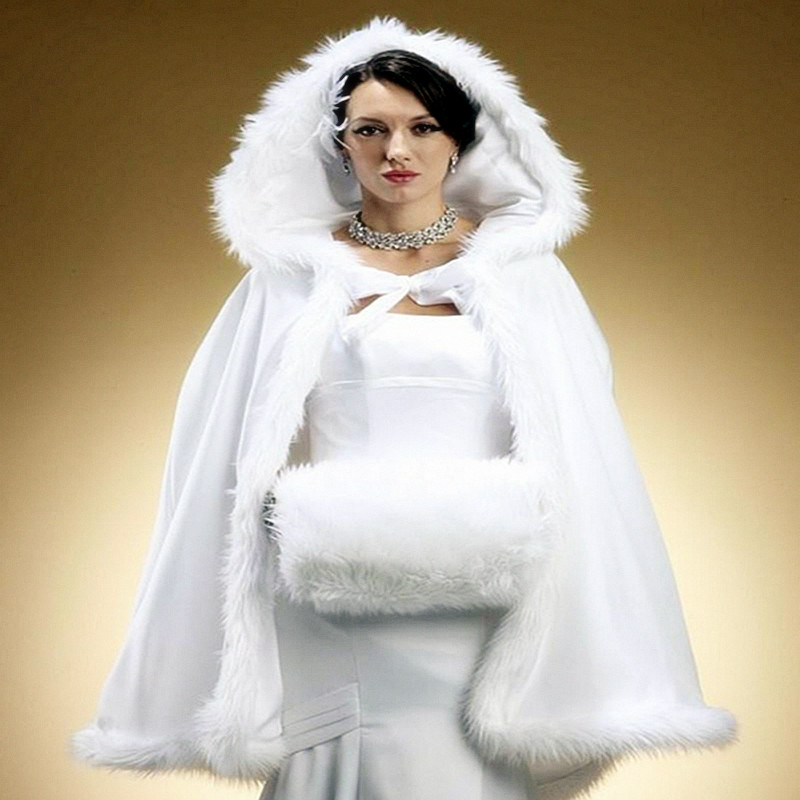 

2020 Warm Bridal Cape Wraps Custom Made Winter Wedding Cloak Cape Hooded with Fur Trim Short Bridal Wraps Winter Jacket Coat for Bride, Vermeil
