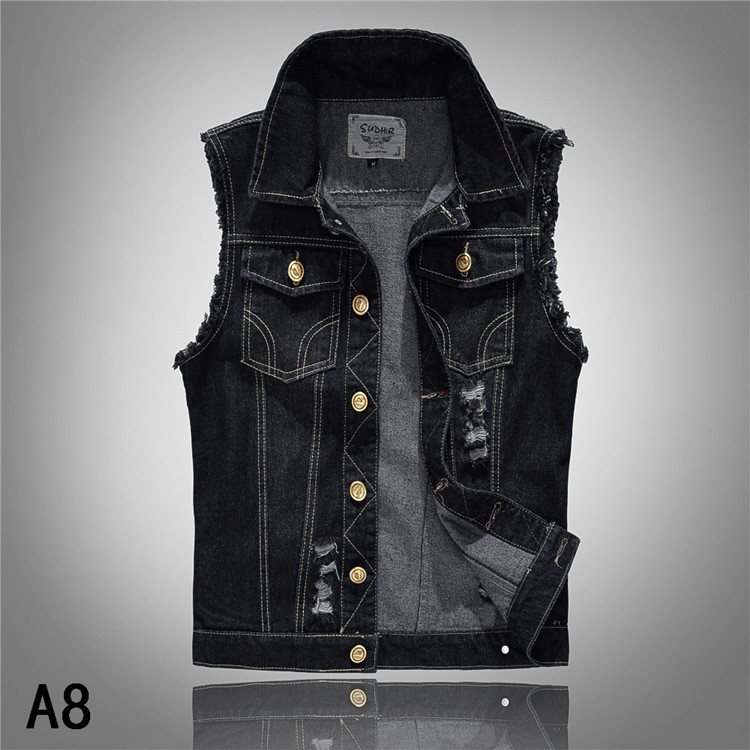 

S- 6XL Mens Denim Jackets Sleeveless Casual Vest Waistcoats Biker Motorcyle Coats Plus Size Clothing 2018 Black